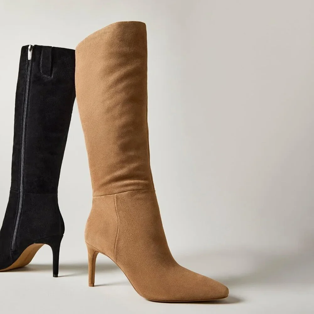 Women's Black Rubber Arendie Knee-high Suede Side Zipper Boots